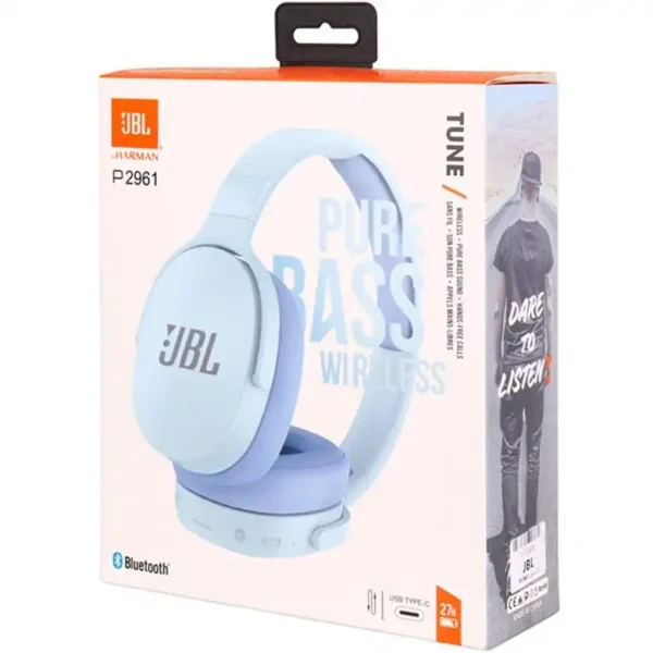 هدست بلوتوث+رم برند JBL جی بی ال مدل P2961 رنگ آبی-گارانتی تست-غیر اورجینال