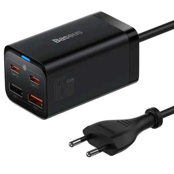 هاب شارژ مدل GAN 3 PRO (CCDK65E) برند BASEUS بیسوس - مشکی  TYPE C*2 - USB*2 - 65W - گارانتی آونگ