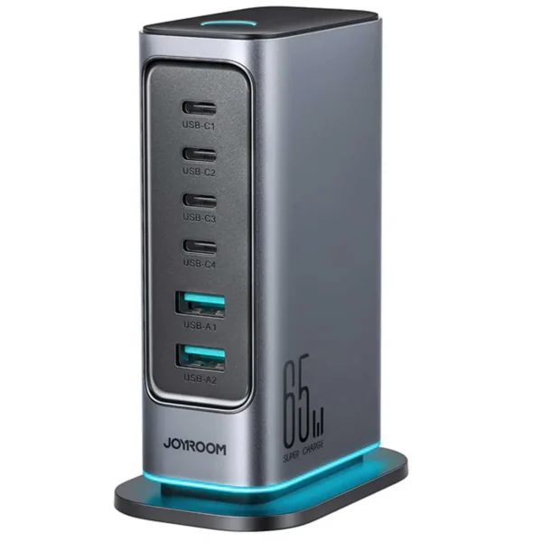 هاب شارژ مدل JR-TCM02 برند JOYROOM مشکی - TYPE C*4 - USB*2 - 65W - GAN