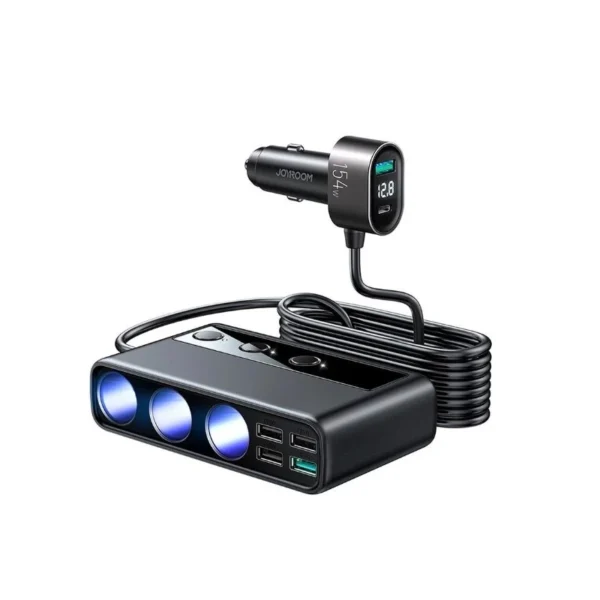 شارژر فندکی مدل JR-CL06 برند JOYROOM جویروم - متراژ 1 - مشکی LED - 210W - USB*4