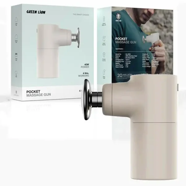 ماساژور مینی تفنگی مدل POCKET برند GREEN LION گرین لاین - سفید MAH 500 - 4 LEVEL - 1400&3000RPM