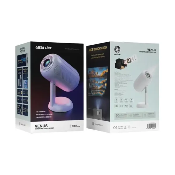 ويديو پرژکتور همراه مدل VENUS (GL-VP4K) برند GREEN LION گرین لاین - سفید HDMI - USB - AUX - 4K VIDEO SUPPORT