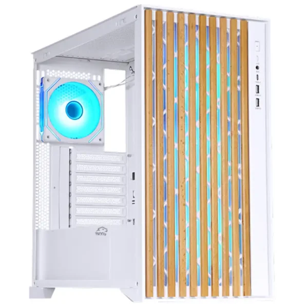 قاب کیس گیم مدل GC4512 برند TSCO تسکو +رنگ سفید+پنل جلویی چوبی-بدنه فولادی 3 فن ARGB+گارانتی توسن سیستم