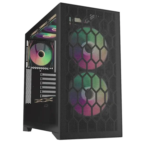 قاب کیس گیمینگ مدل GC4508 برند TSCO تسکو رنگ مشکی-پنل جلویی مش فلزی-3 فن ARGB  -بدنه فولادی-درب شیشه ای+گارانتی توسن سیستم