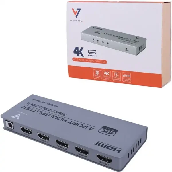 اسپلیتر HDMI 4PORT مدل VSL-104Hبرند VASEL واصل -کیفیت تصویر 4K-گارانتی 36 ماهه واصل