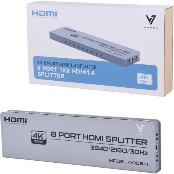 اسپلیتر HDMI 8PORT مدل VSL-108Hبرند VASEL واصل -کیفیت تصویر 4K-گارانتی 36 ماهه واصل