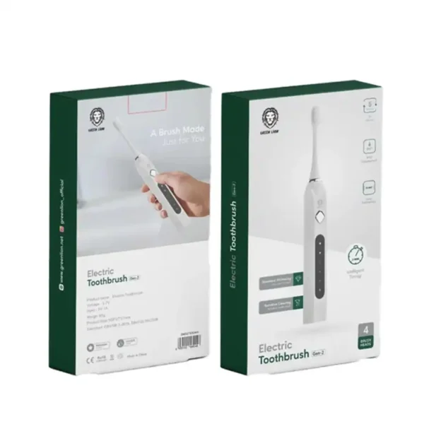 مسواک برق مدل GTB-12 برند GREEN LION گرین لاین  سفید - MAH1200 - IPX7 - 4 LEVEL - 28400 VPM