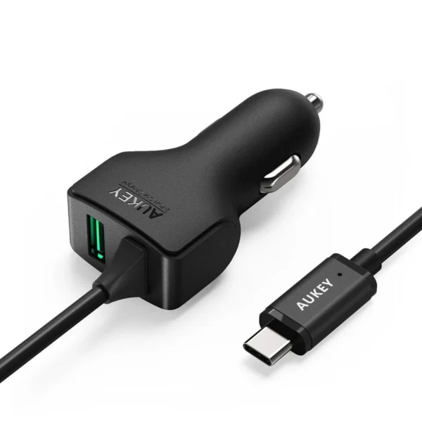شارژر فندکی مدل CC-Y48 برند AUKEY مشکی - PD 30W - USB&TYPE C-گارانتی تست و اصالت