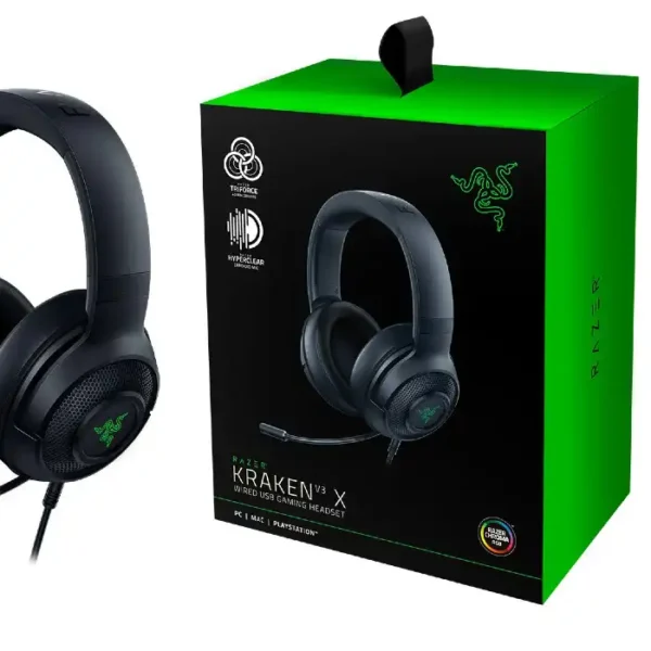 هدست سیم دار گیمینگ مدل KRAKEN X V3 برند  RAZER ریزر-رنگ مشکی- گارانتی 18 ماه سیاره سبز (گرین)