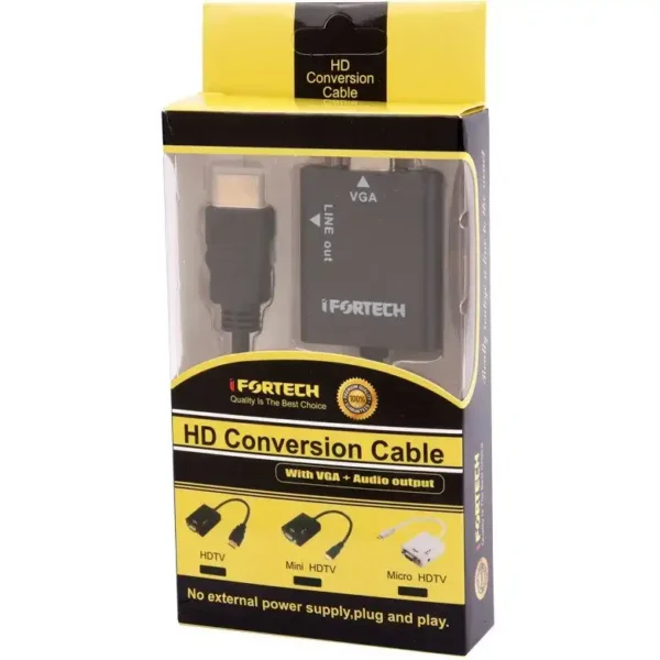تبدیل VGA TO HDMI  برند IFORTECH ایفورتک  سفید - پک زرد
