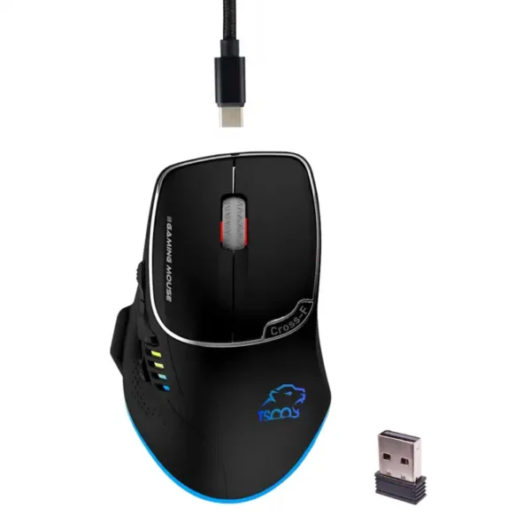 موس سیم دار+بیسیم گیم مدل GM2035 برند TSCO تسکو +رنگ مشکی+7 کلید+16000DPI+ باتری داخلی قابل شارژ+گارانتی توسن سیستم