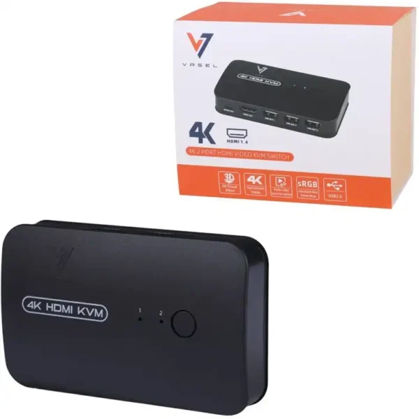 KVM HDMI 2PORT مدل VSL-HK201 برند VASEL واصل-4K-30HZ-ریموت-دو عدد کابل کی وی ام-گارانتی 36 ماهه واصل