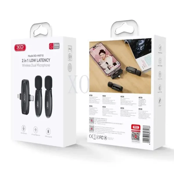 میکروفون بیسیم TYPE C&LIGHTNING  مدل MKF10 برند XO ایکس او  مشکی - دو کاربره  - گارانتی تست و  اصالت کالا